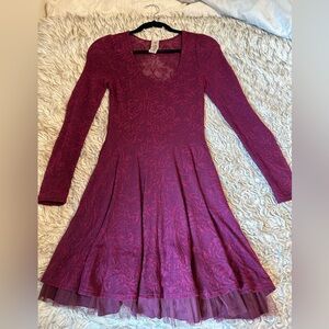 Free People Long Sleeve Mini dress with Tulle Slip